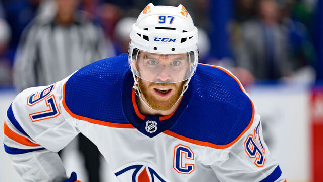 VANCOUVER, CANADA - MAY 20: Connor McDavid #97 of the Edmonton Oilers waits for a face-off during the second period in Game Seven of the Second Round of the 2024 Stanley Cup Playoffs against the Vancouver Canucks at Rogers Arena on May 20, 2024 in Vancouver, British Columbia, Canada.