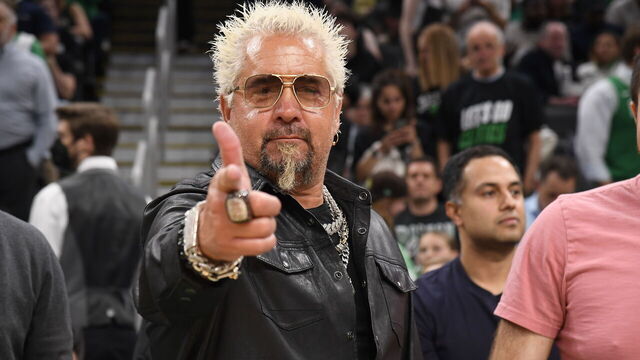 BOSTON, MA - MAY 21: Guy Fieri sits court side during the game between the Indiana Pacers and the Boston Celtics during Game 1 of the Eastern Conference Finals of the 2024 NBA Playoffs on May 21, 2024 at the TD Garden in Boston, Massachusetts. Mandatory Copyright Notice: Copyright 2024 NBAE