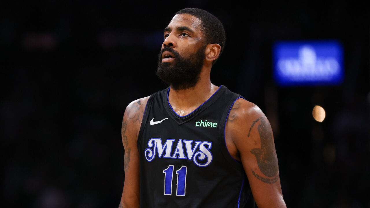 BOSTON, MASSACHUSETTS - JUNE 06: Kyrie Irving #11 of the Dallas Mavericks looks on during the second quarter against the Boston Celtics in Game One of the 2024 NBA Finals at TD Garden on June 06, 2024 in Boston, Massachusetts.