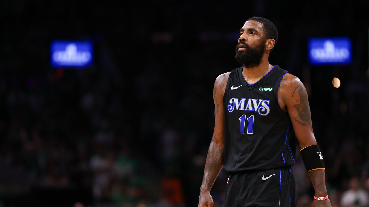 BOSTON, MASSACHUSETTS - JUNE 06: Kyrie Irving #11 of the Dallas Mavericks looks on during the second quarter against the Boston Celtics in Game One of the 2024 NBA Finals at TD Garden on June 06, 2024 in Boston, Massachusetts.