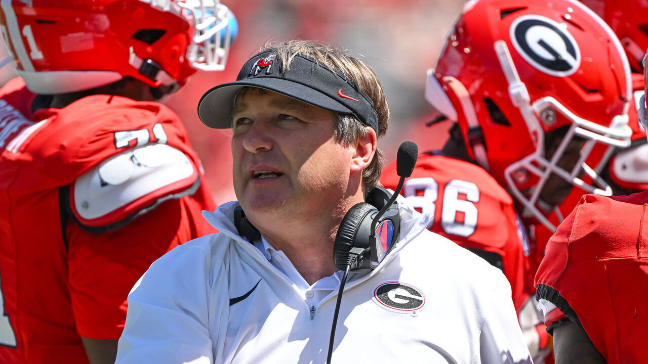 ATHENS, GA - APRIL 13: Georgia Bulldogs Head Coach Kirby Smart during the G-Day Red and Black Spring Game on April 13, 2024, at Sanford Stadium in Athens, GA.