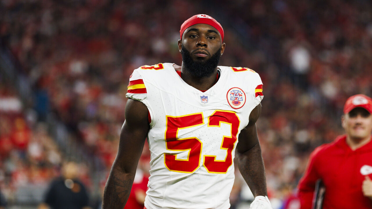 GLENDALE, ARIZONA - AUGUST 19: BJ Thompson #53 of the Kansas City Chiefs walks off the field during a game against the Arizona Cardinals at State Farm Stadium on August 19, 2023 in Glendale, Arizona.