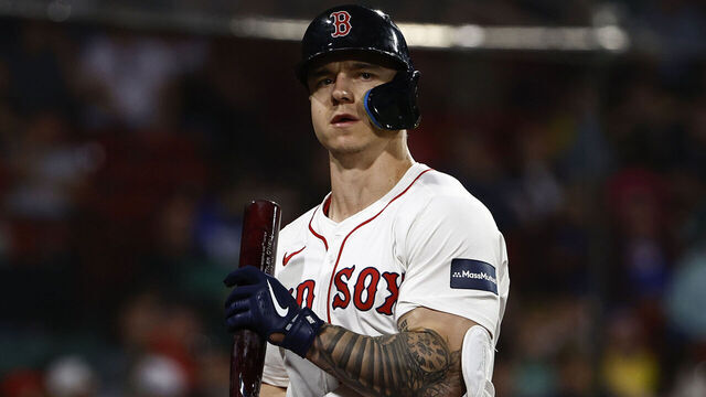 BOSTON, MA - MAY 14: Tyler O'Neill #17 of the Boston Red Sox during the 11th inning against the Tampa Bay Rays at Fenway Park on May 14, 2024 in Boston, Massachusetts.