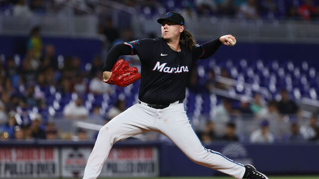 MIAMI, FLORIDA - JUNE 7: Ryan Weathers #60 of the Miami Marlins delivers a pitch against the Cleveland Guardians during the first inning at loanDepot park on June 7, 2024 in Miami, Florida.