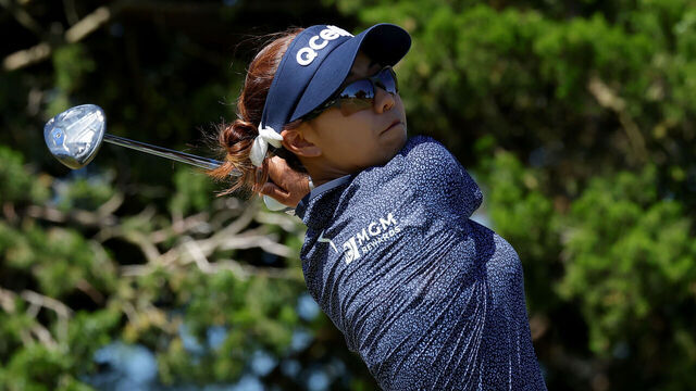 GALLOWAY, NEW JERSEY - JUNE 08: Jenny Shin of South Korea plays her shot from the eighth tee during the second round of the ShopRite LPGA Classic Presented by Acer at Seaview Bay Course on June 08, 2024 in Galloway, New Jersey.
