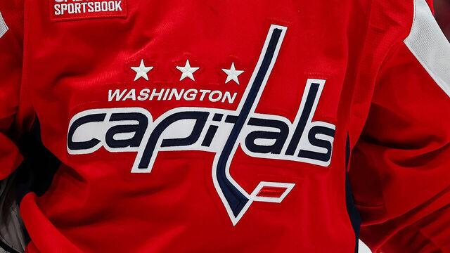 WASHINGTON, DC - JANUARY 03: A general view of the Washington Capitals jersey logo during the second period of the game against the New Jersey Devils at Capital One Arena on January 3, 2024 in Washington, DC.