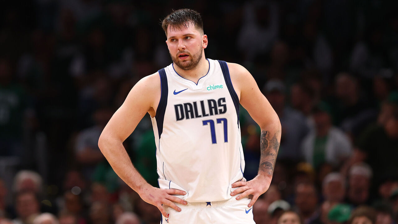 BOSTON, MASSACHUSETTS - JUNE 09: Luka Doncic #77 of the Dallas Mavericks looks on during the third quarter against the Boston Celtics in Game Two of the 2024 NBA Finals at TD Garden on June 09, 2024 in Boston, Massachusetts.