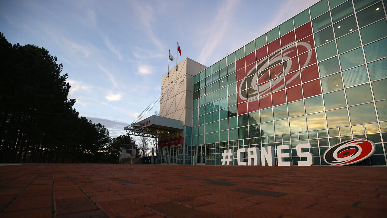 RALEIGH, NORTH CAROLINA - DECEMBER 16: A general exterior view of PNC Arena prior to the game between the Carolina Hurricanes and the Detroit Red Wings on December 16, 2021 in Raleigh, North Carolina.