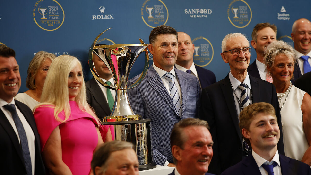 PINEHURST, NORTH CAROLINA - JUNE 10: Padraig Harrington of Ireland poses with family and guests prior to his induction during the World Golf Hall of Fame Induction at the Carolina Hotel on June 10, 2024 in Pinehurst, North Carolina.