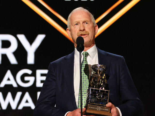 NASHVILLE, TENNESSEE - JUNE 28: Jim Nill of the Dallas Stars speaks to the crowd after being presented with the Jim Gregory General Manager of the Year award during round one of the 2023 Upper Deck NHL Draft at Bridgestone Arena on June 28, 2023 in Nashville, Tennessee.