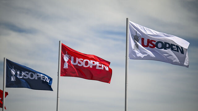 PINEHURST, NORTH CAROLINA - JUNE 10: U.S. Open flags fly over the range during practice for the U.S. Open on the No. 2 Course at Pinehurst Resort on June 10, 2024, in Pinehurst, North Carolina.