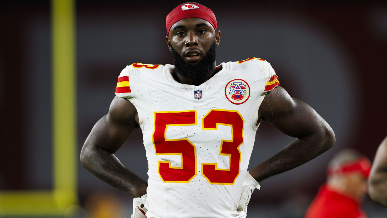 GLENDALE, ARIZONA - AUGUST 19: BJ Thompson #53 of the Kansas City Chiefs walks off the field during a game against the Arizona Cardinals at State Farm Stadium on August 19, 2023 in Glendale, Arizona.