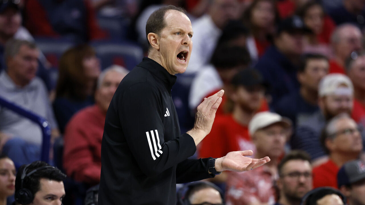 TUCSON, ARIZONA - FEBRUARY 24: Head coach Mike Hopkins of the Washington Huskies watches the action during the game against the Arizona Wildcats at McKale Center on February 24, 2024 in Tucson, Arizona. The Wildcats defeated the Huskies 91-75.