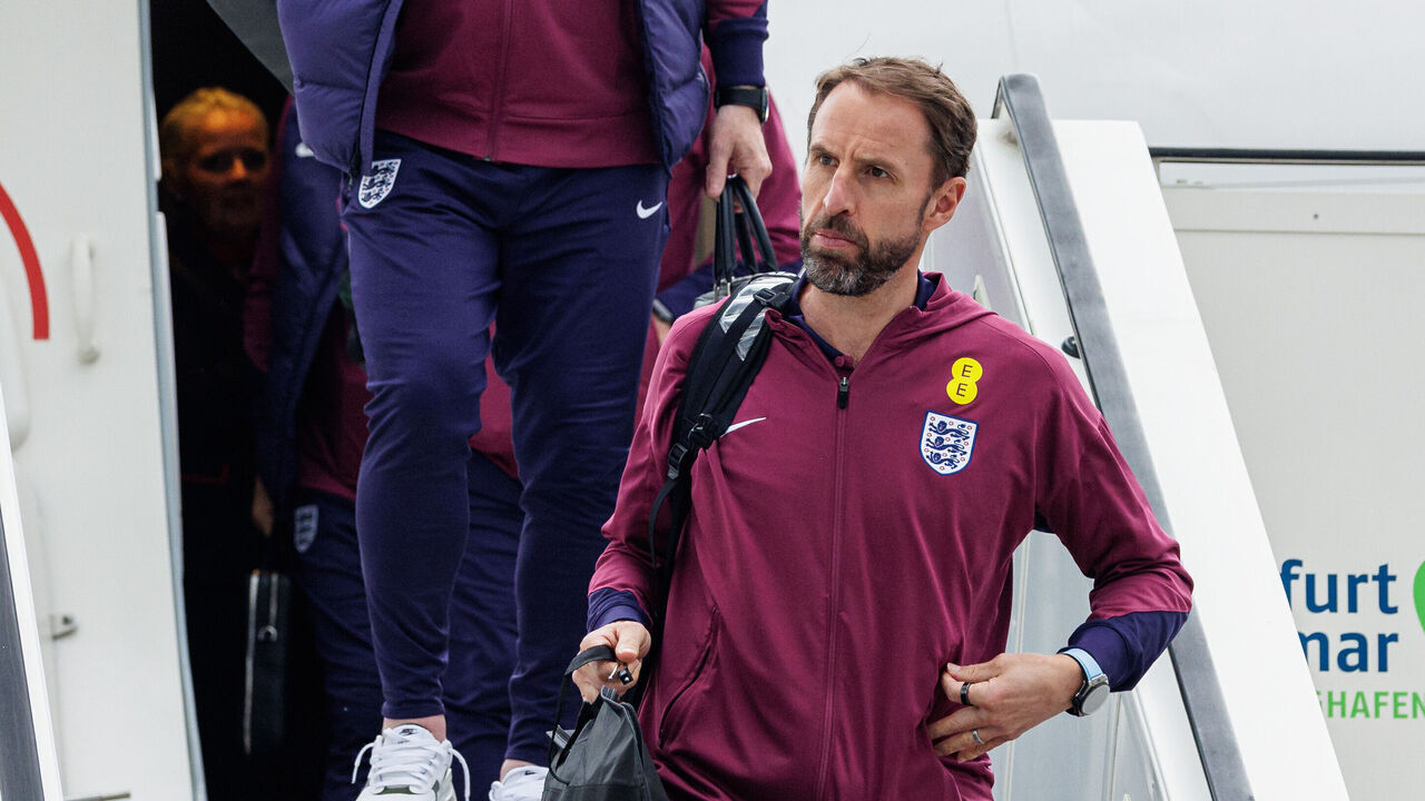 ERFURT, GERMANY - JUNE 10: Gareth Southgate, Manager of England men's senior team from England national football team upon arrival at the airport Erfurt-Weimar ahead of the UEFA EURO 2024 Germany on June 10, 2024 in Erfurt, Germany.