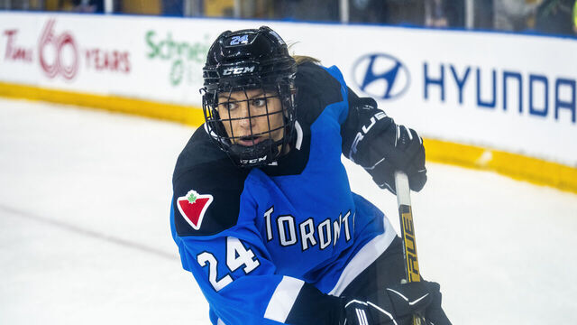 TORONTO, ON - JANUARY 1: Natalie Spooner #24 of Toronto skates against New York during the second period of their PWHL hockey game at the Mattamy Athletic Centre on January 1, 2024 in Toronto, Ontario, Canada.
