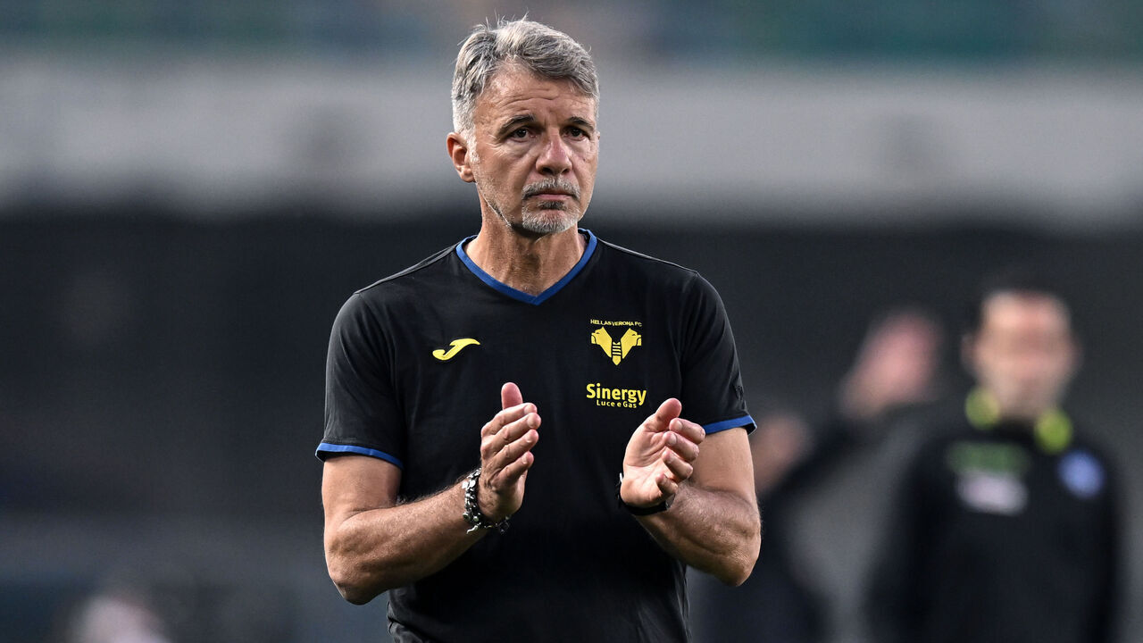 VERONA, ITALY - MAY 26: Marco Baroni of Hellas Verona FC coach reacts during the Serie A TIM match between Hellas Verona FC and FC Internazionale at Stadio Marcantonio Bentegodi on May 26, 2024 in Verona, Italy.