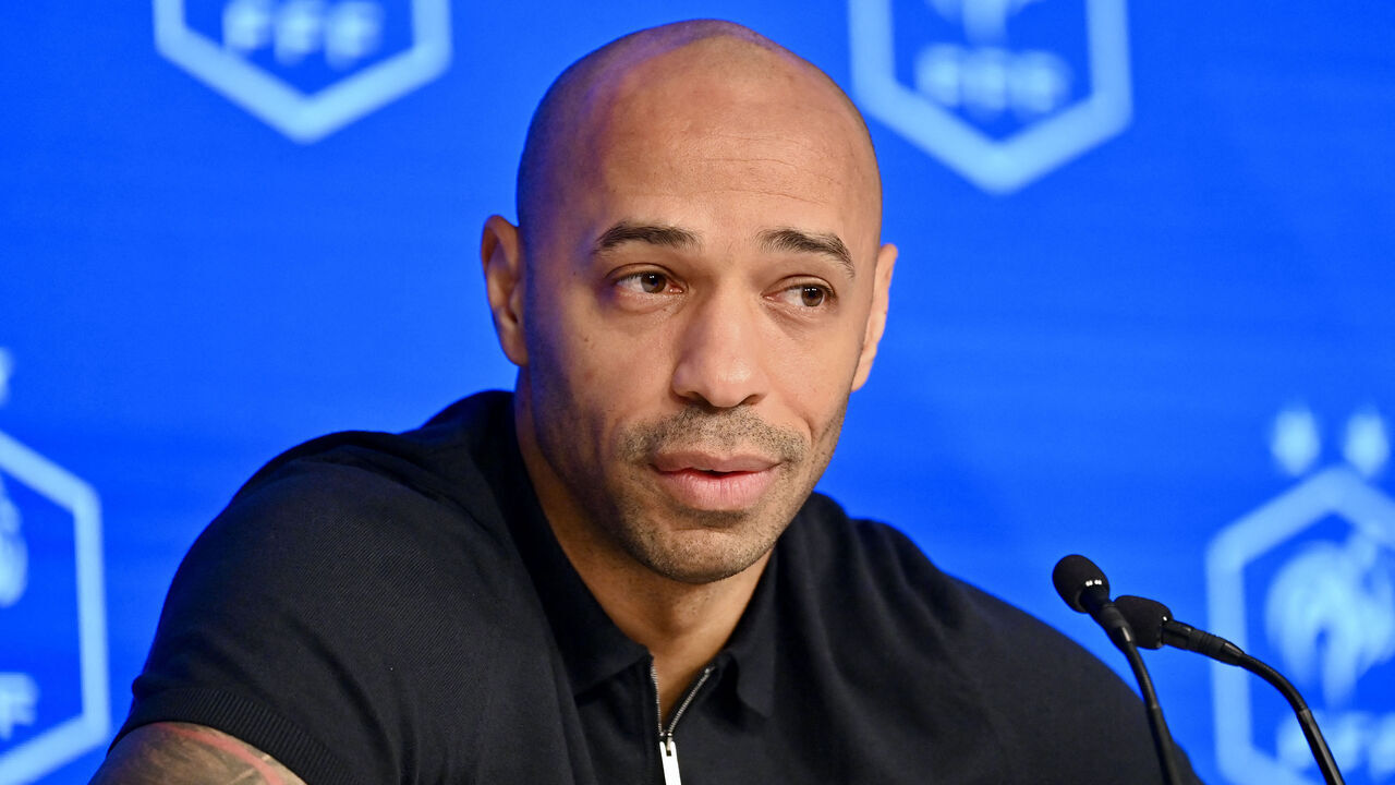 CORRECTION / French Olympic football team coach Thierry Henry gives a press conference to announce his pre-selection of the players who will take part in the upcoming training camp of France's men's Olympic football team, at the French Football Federation (FFF) headquarters in Paris on June 3, 2024. The women and men football tournaments of Paris 2024 Olympic Games will take place in various French cities from July 24 to August 10.