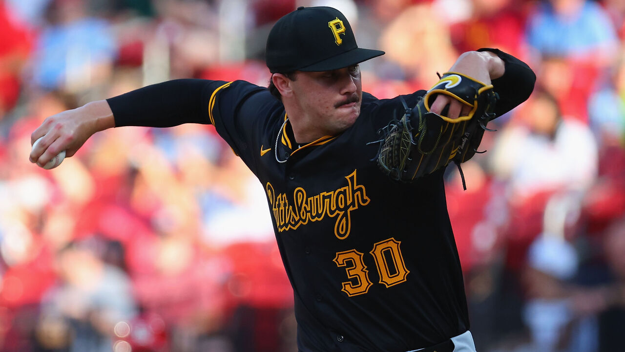 ST LOUIS, MISSOURI - JUNE 11: Paul Skenes #30 of the Pittsburgh Pirates delivers a pitch against the St. Louis Cardinals in the first inning at Busch Stadium on June 11, 2024 in St Louis, Missouri.