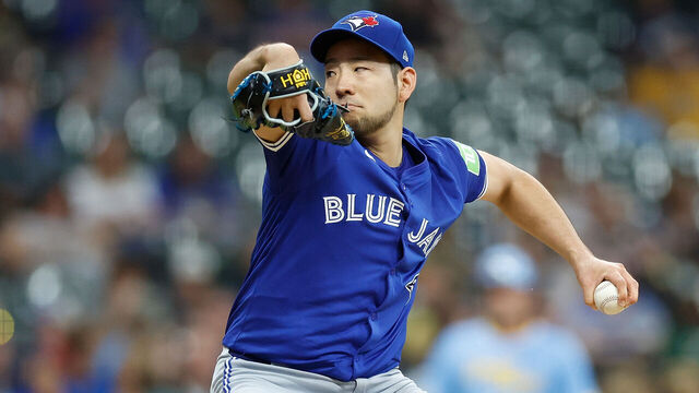 MILWAUKEE, WISCONSIN - JUNE 11: Yusei Kikuchi #16 of the Toronto Blue Jays throws a pitch in the second inning against the Milwaukee Brewers at American Family Field on June 11, 2024 in Milwaukee, Wisconsin.