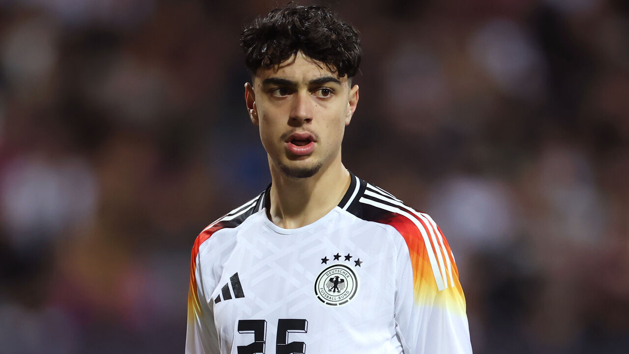 NUREMBERG, GERMANY - JUNE 03: Aleksandar Pavlovic of Germany reacts during the international friendly match between Germany and Ukraine at Max-Morlock-Stadion on June 03, 2024 in Nuremberg, Germany.