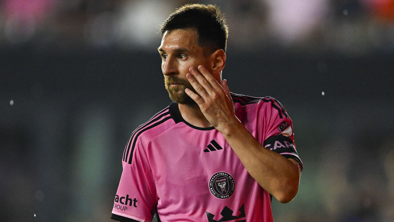 Inter Miami's Argentine forward #10 Lionel Messi gestures during the Major League Soccer (MLS) football match between Inter Miami CF and Atlanta United FC at Chase Stadium in Fort Lauderdale, Florida, on May 29, 2024.