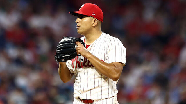 PHILADELPHIA, PENNSYLVANIA - MAY 21: Ranger Suárez #55 of the Philadelphia Phillies pitches against the Texas Rangers at Citizens Bank Park on May 21, 2024 in Philadelphia, Pennsylvania.