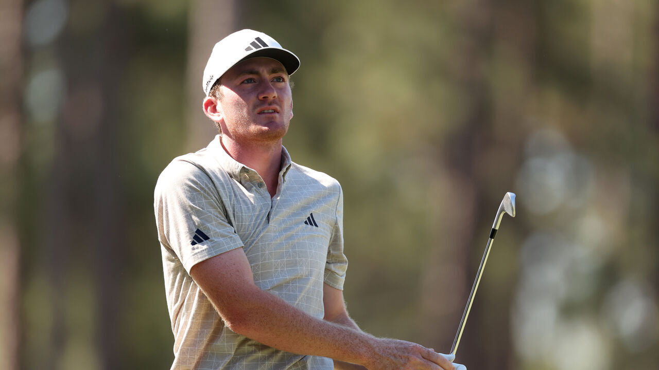 PINEHURST, NORTH CAROLINA - JUNE 11: Nick Dunlap of the United States follows his shot from the 15th tee during a practice round prior to the U.S. Open at Pinehurst Resort on June 11, 2024 in Pinehurst, North Carolina.