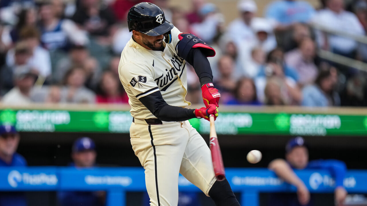 MINNEAPOLIS, MN - MAY 24: Carlos Correa #4 of the Minnesota Twins bats against the Texas Rangers on May 24, 2024 at Target Field in Minneapolis, Minnesota.