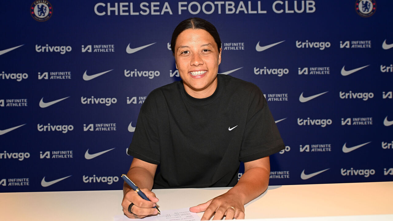 LONDON, ENGLAND - JUNE 13: Chelsea Football Club announce the contract extension signed by Sam Kerr at Stamford Bridge on June 13, 2024 in London, England.