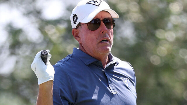 PINEHURST, NORTH CAROLINA - JUNE 13: Phil Mickelson of the United States reacts on the 11th tee during the first round of the 124th U.S. Open at Pinehurst Resort on June 13, 2024 in Pinehurst, North Carolina.