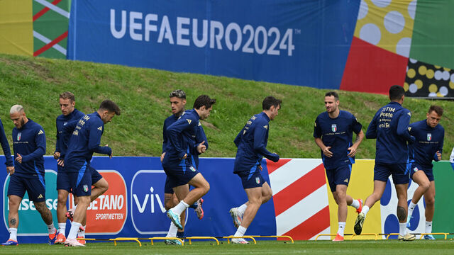 ISERLOHN, GERMANY - JUNE 12: Players of Italy in action during an Italy training session at Hemberg-Stadion on June 12, 2024 in Iserlohn, Germany.