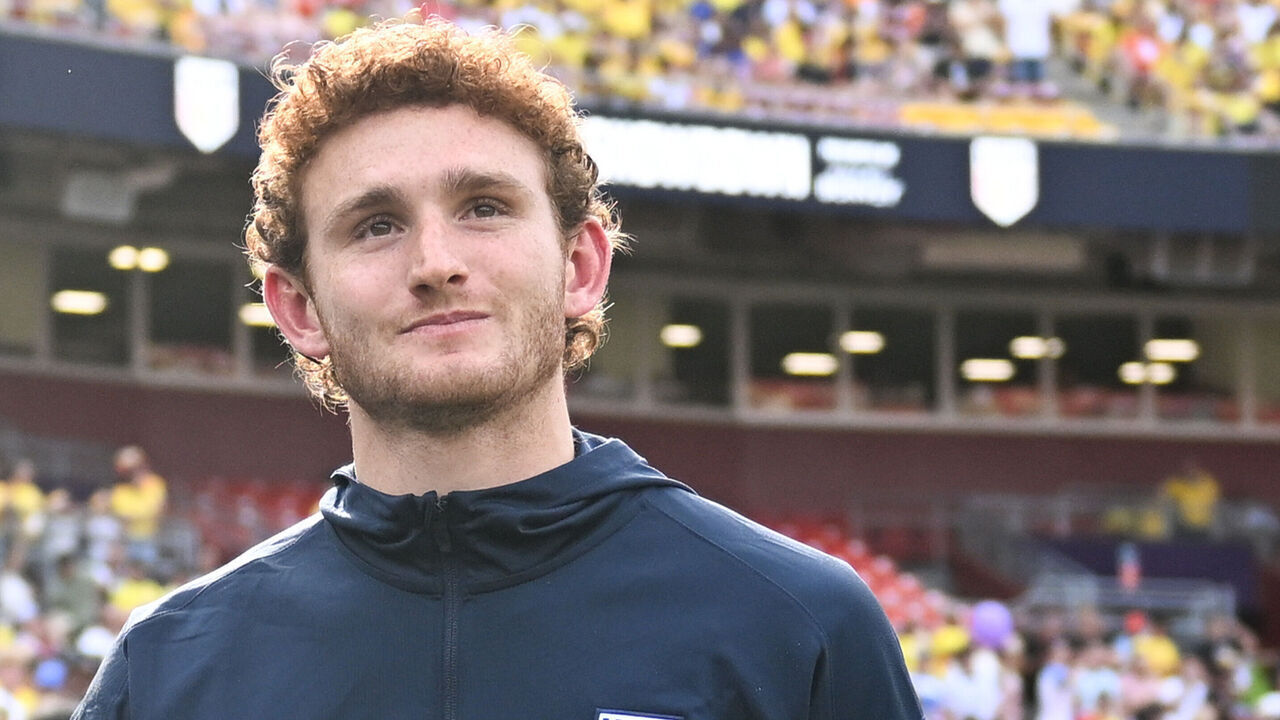 LANDOVER, MARYLAND - JUNE 8: Josh Sargent of the United States enters the field before the match between Colombia and USMNT at Commanders Field on June 8, 2024 in Landover, Maryland.