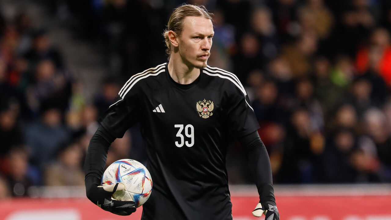 Matvei Safonov of Russia looks on during the international friendly match between Russia and Cameroon on October 12, 2023 at Dynamo Central Stadium in Moscow, Russia.