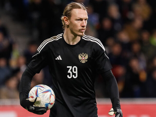 Matvei Safonov of Russia looks on during the international friendly match between Russia and Cameroon on October 12, 2023 at Dynamo Central Stadium in Moscow, Russia.