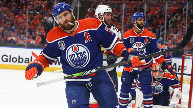 EDMONTON, AB - JUNE 13 : Edmonton Oilers Center Leon Draisaitl (29) is frustrated in the first period of game three of the Stanley Cup Final Round Edmonton Oilers game versus the Florida Panthers on June 13, 2024 at Rogers Place in Edmonton, AB.
