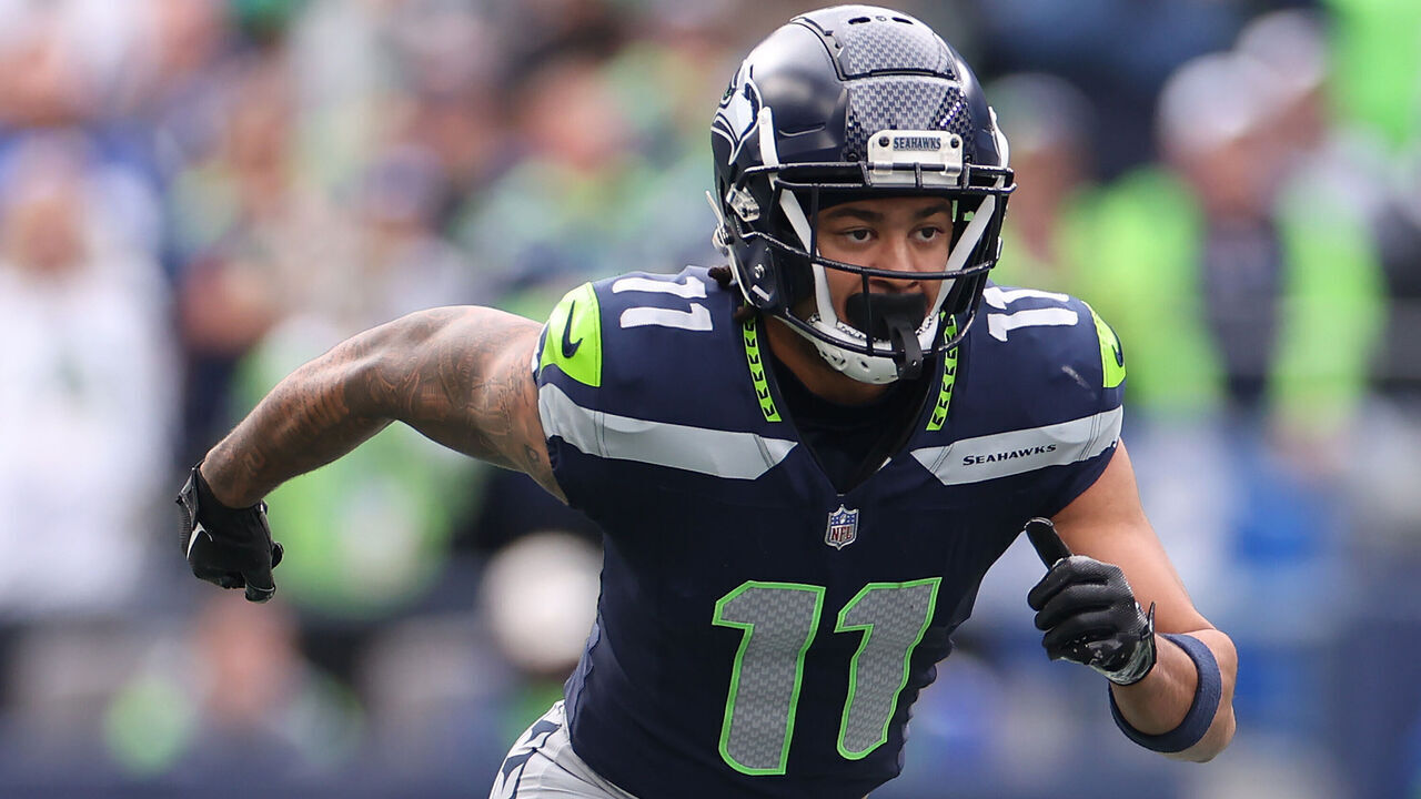 SEATTLE, WASHINGTON - OCTOBER 22: Jaxon Smith-Njigba #11 of the Seattle Seahawks in action against the Arizona Cardinals at Lumen Field on October 22, 2023 in Seattle, Washington.