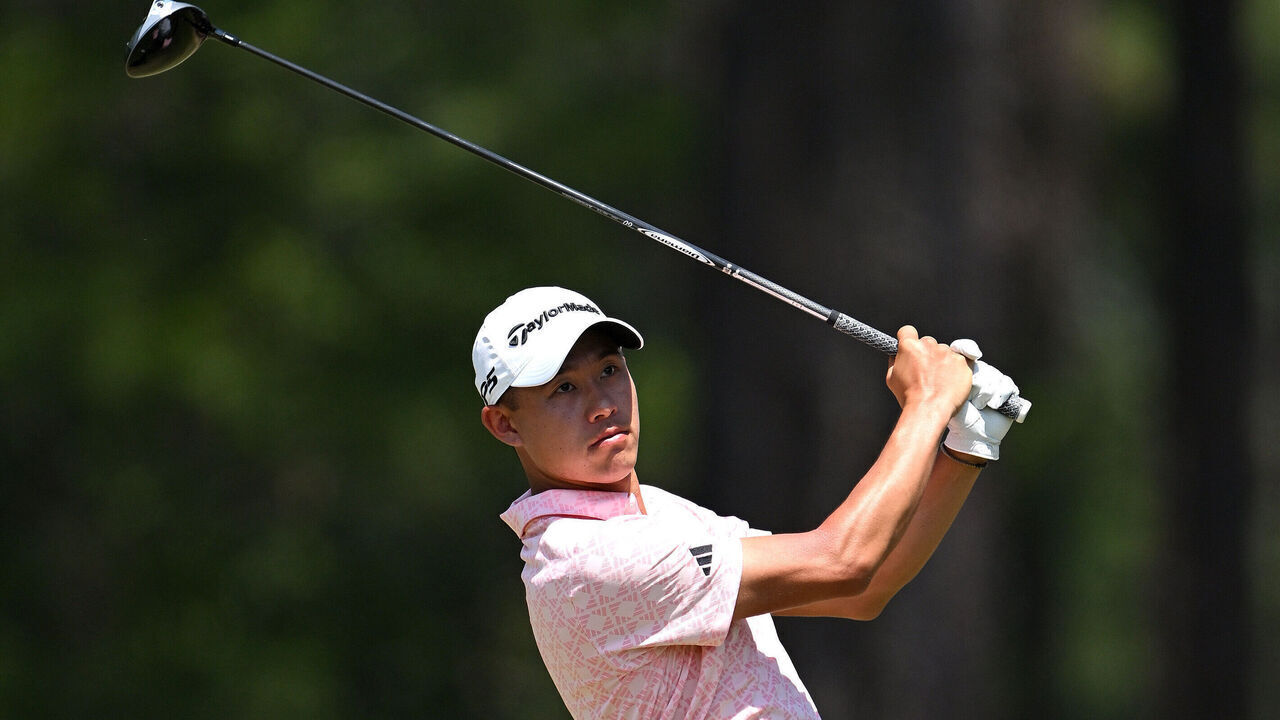 PINEHURST, NORTH CAROLINA - JUNE 15: Collin Morikawa of the United States hits a tee shot on the 18th hole during the third round of the 124th U.S. Open at Pinehurst Resort on June 15, 2024 in Pinehurst, North Carolina.