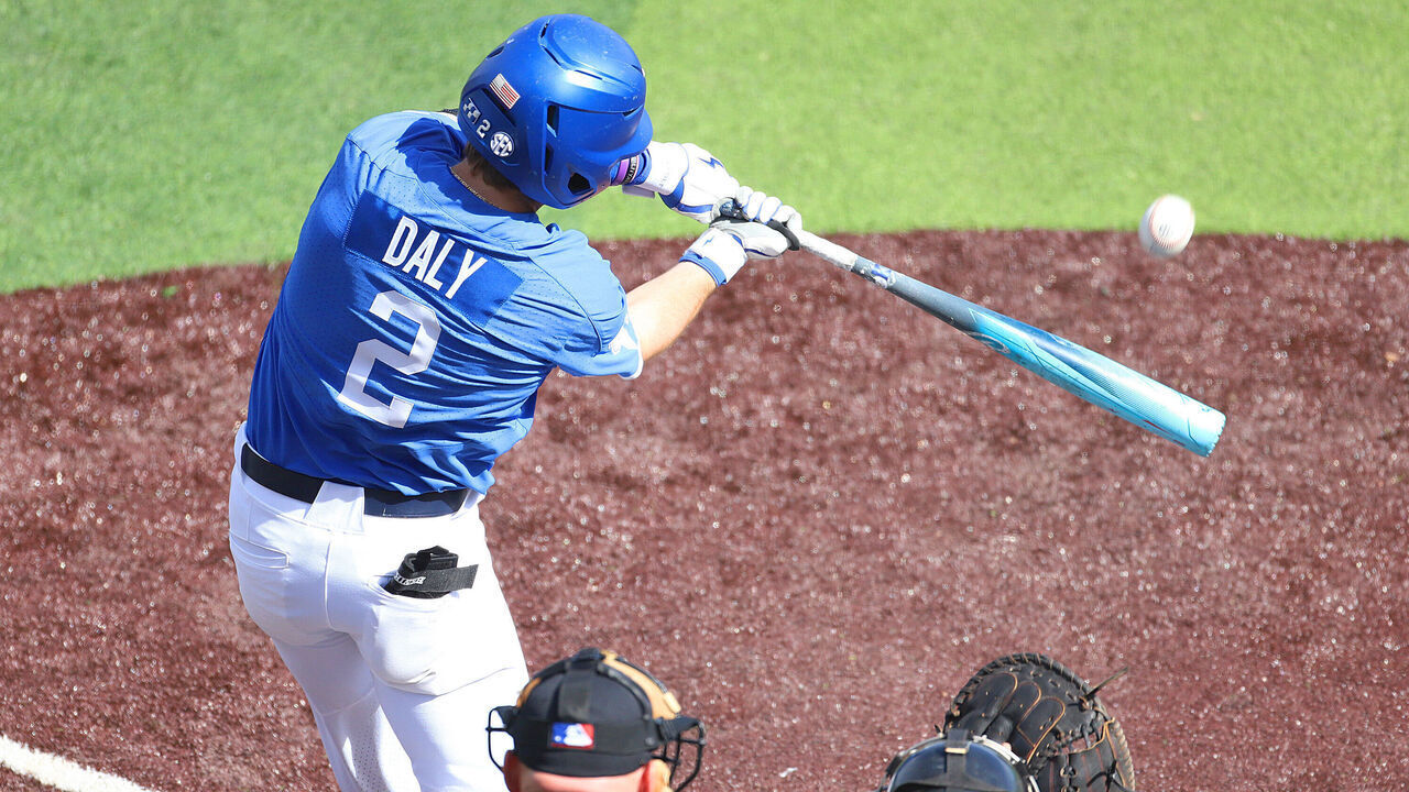 LEXINGTON, KY - MARCH 16: Kentucky infielder Mitchell Daly (2) in a game between the Georgia Bulldogs and the Kentucky Wildcats on March 16, 2024, at Kentucky Proud Park in Lexington, KY.