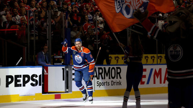 EDMONTON, ALBERTA - JUNE 15: Connor McDavid #97 of the Edmonton Oilers waves to the fans after Game Four of the 2024 Stanley Cup Final between the Florida Panthers and the Edmonton Oilers at Rogers Place on June 15, 2024 in Edmonton, Alberta.