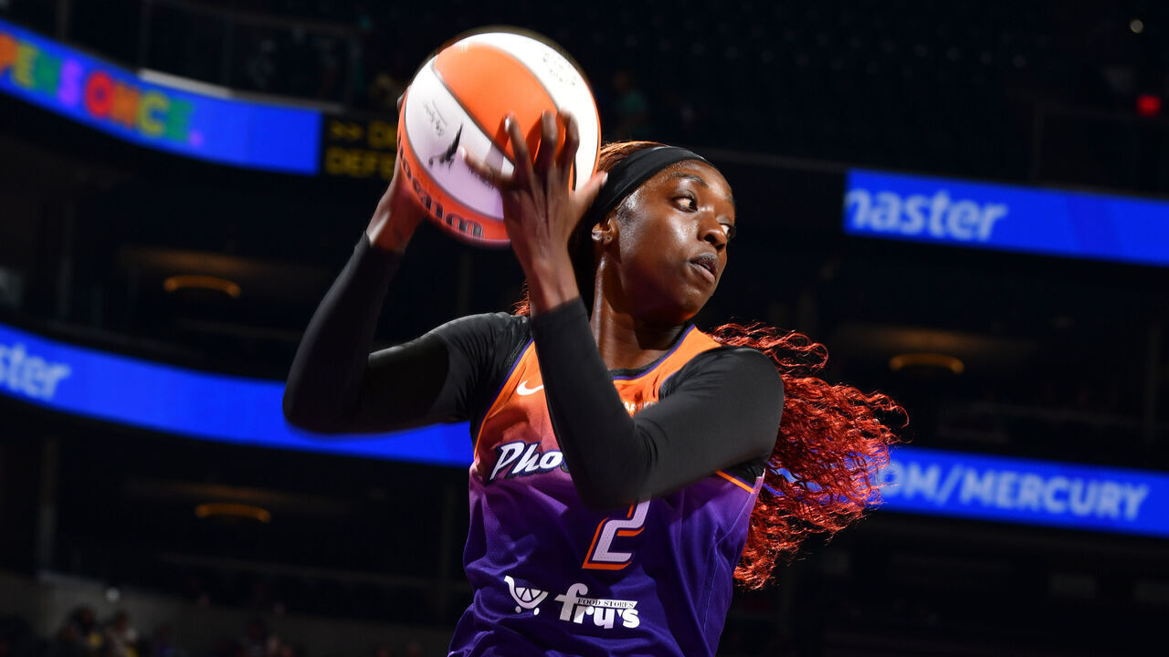 PHOENIX, AZ - JUNE 16: Kahleah Copper #2 of the Phoenix Mercury grabs the rebound during the game against the Seattle Storm during a 2024 Commissioner's Cup game on June 16, 2024 at Footprint Center in Phoenix, Arizona. Mandatory Copyright Notice: Copyright 2024 NBAE