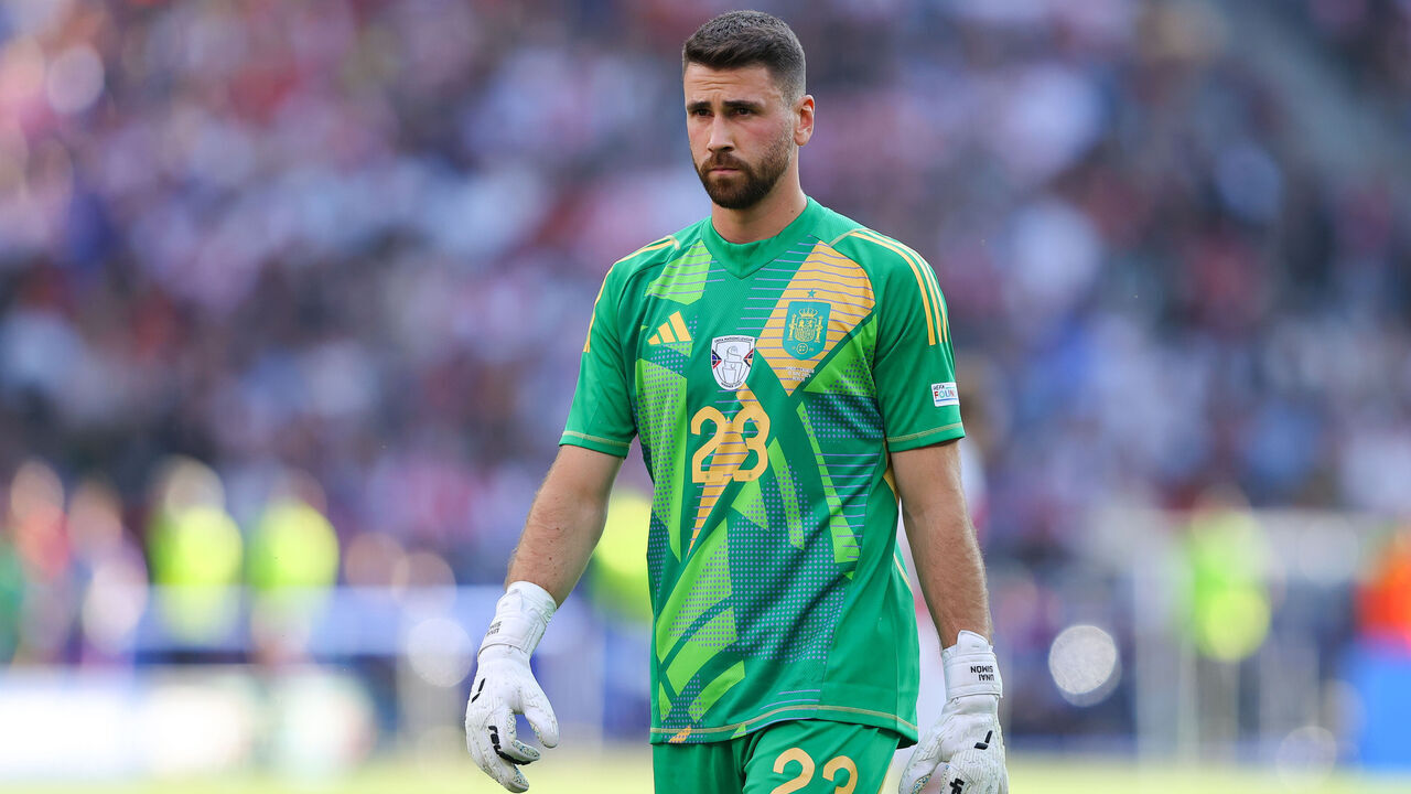 BERLIN, GERMANY - JUNE 15: Unai Simon of Spain during the UEFA EURO 2024 group stage match between Spain and Croatia at Olympiastadion on June 15, 2024 in Berlin, Germany.
