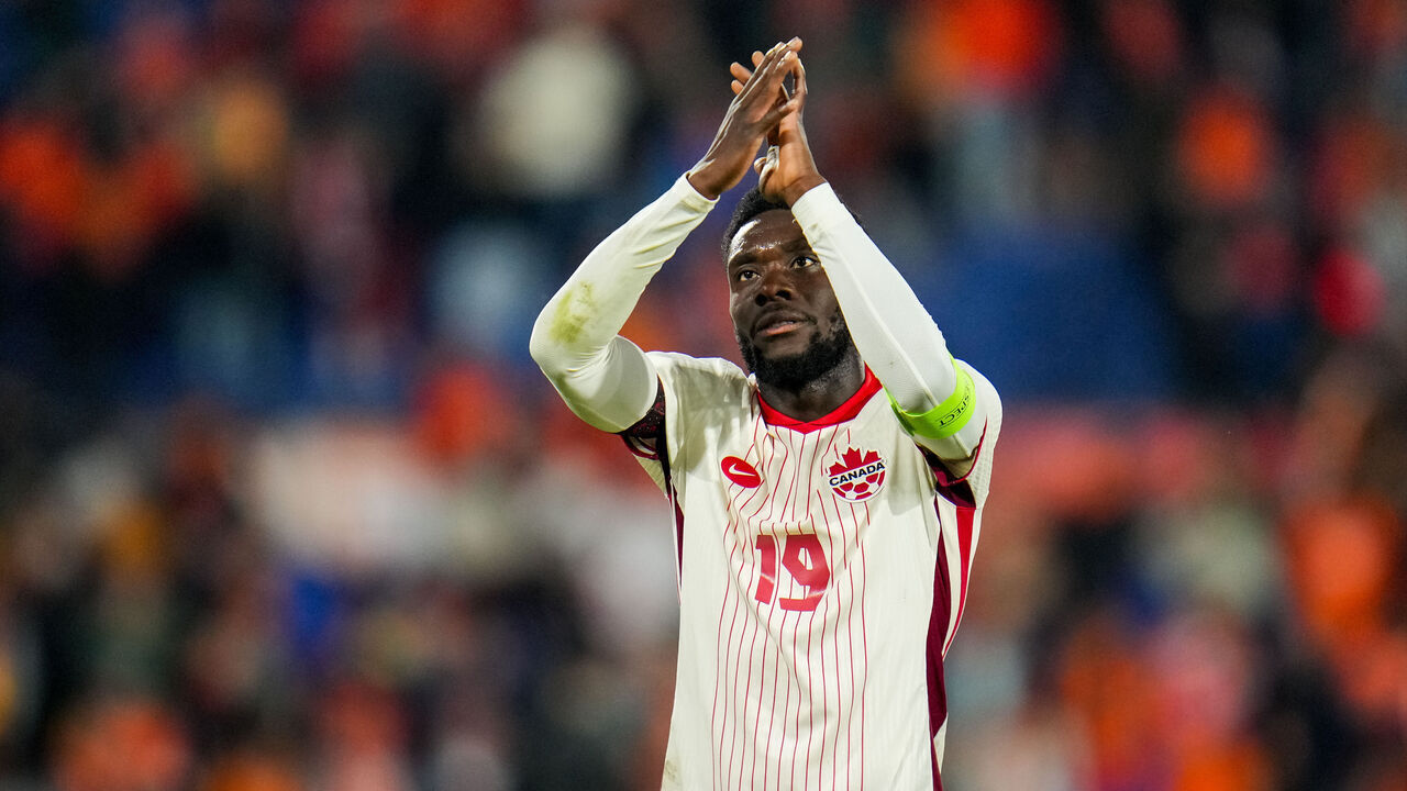 ROTTERDAM, NETHERLANDS - JUNE 6: Alphonso Davies of Canada applauds fans after the international friendly match between Netherlands and Canada at De Kuip on June 6, 2024 in Rotterdam, Netherlands.