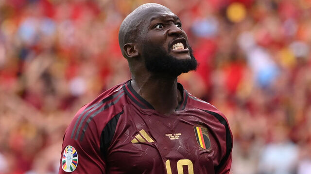 FRANKFURT AM MAIN, GERMANY - JUNE 17: Romelu Lukaku of Belgium reacts after a missed chance during the UEFA EURO 2024 group stage match between Belgium and Slovakia at Frankfurt Arena on June 17, 2024 in Frankfurt am Main, Germany.