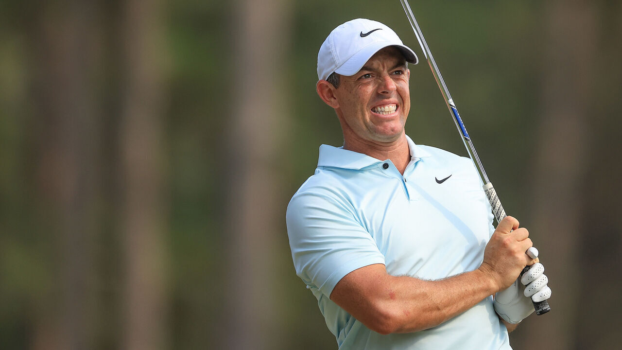 PINEHURST, NORTH CAROLINA - JUNE 16: Rory McIlroy of Northern Ireland reacts to his tee shot on the 15th hole during the final round of the 2024 U.S. Open Championship on the No.2 Course at The Pinehurst Resort on June 16, 2024 in Pinehurst, North Carolina.
