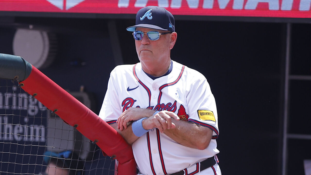 ATLANTA, GEORGIA - JUNE 16: Manager Brian Snitker of the Atlanta Braves looks on during the eighth inning against the Tampa Bay Rays at Truist Park on June 16, 2024 in Atlanta, Georgia.