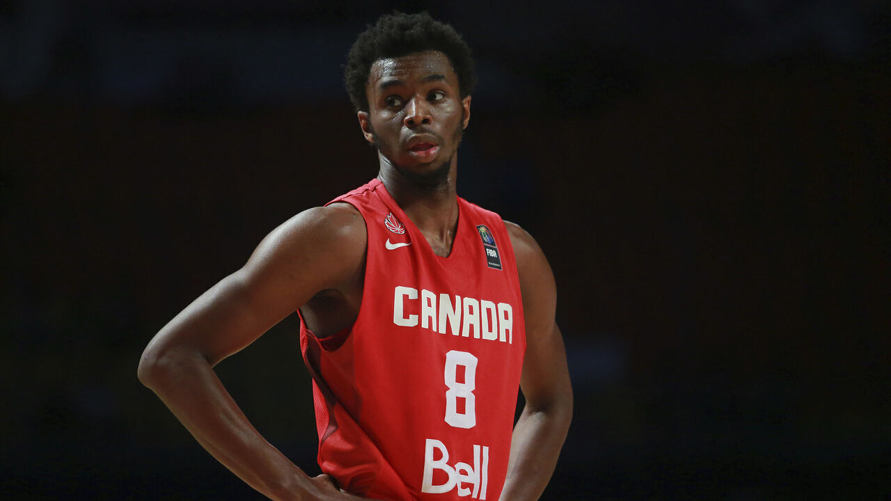MEXICO CITY, MEXICO - SEPTEMBER 07: Andrew Wiggins of Canada looks on during a second stage match between Uruguay and Canada as part of the 2015 FIBA Americas Championship for Men at Palacio de los Deportes on September 07, 2015 in Mexico City, Mexico.