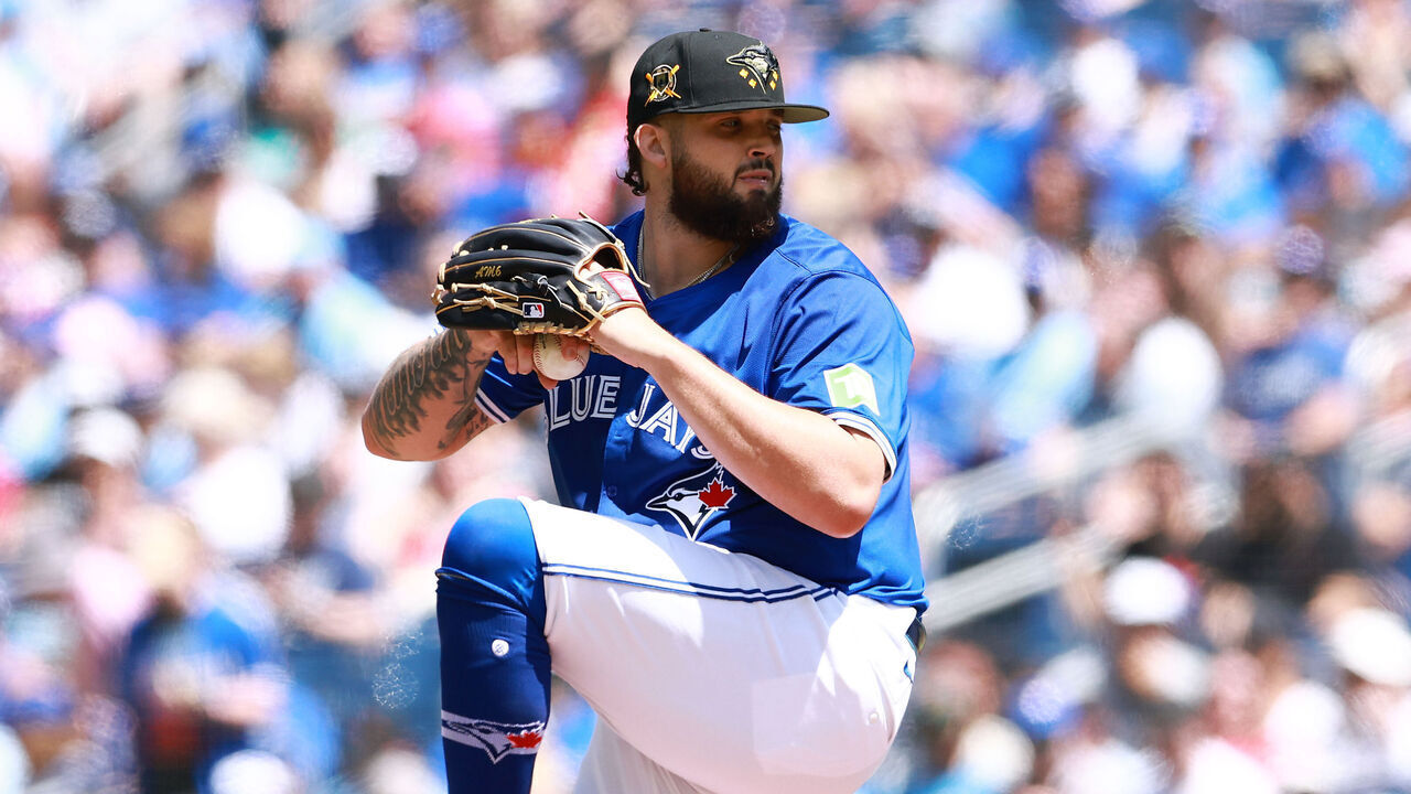 TORONTO, ON - MAY 19: Alek Manoah #6 of the Toronto Blue Jays delivers a pitch during a game against the Tampa Bay Rays at Rogers Centre on May 19, 2024 in Toronto, Ontario, Canada.