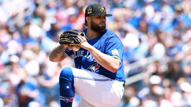 TORONTO, ON - MAY 19: Alek Manoah #6 of the Toronto Blue Jays delivers a pitch during a game against the Tampa Bay Rays at Rogers Centre on May 19, 2024 in Toronto, Ontario, Canada.