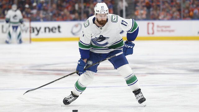 EDMONTON, CANADA - MAY 12: Filip Hronek #17 of the Vancouver Canucks skates against the Edmonton Oilers during the first period in Game Three of the Second Round of the 2024 Stanley Cup Playoffs at Rogers Place on May 12, 2024 in Edmonton, Canada.