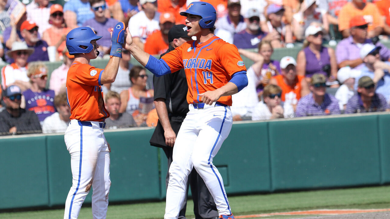 CLEMSON, SC - JUNE 09: Florida Gators pitcher Jac Caglianone (14) during the College D1 Baseball Super Regional game between the Florida Gators and the Clemson Tigers on June 9, 2024 at Doug Kingsmore Stadium in Clemson, S.C.
